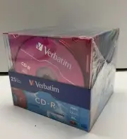 Verbatim 9X 25 Pk Colors CD-R Blank Disks 80 Min 700 mb 52x Speed Super Slim
