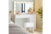 Advwin Dressing Table Stool Set with Mirror 12 LED Bulbs Vanity Desk White