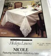 New Vintage Tablecloth handmade Battenberg Lace Hedaya embroidered Linen 50x68