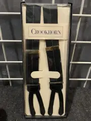 Black W/ White Stripe Crookhorn Davis Braces Suspenders Button On NIB