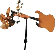 Metal Rock Band Windmill Garden Decor, Handmade Musician Wind Spinner Sculpture, Outdoor Yard Art with Guitarist & Drummer Figurines for Patio Lawn Decoration