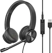 USB Headset with Mic, Wired Over Ear Headphone, ANC and Noise Cancelling Microphone of 330 Degrees Rotation, Clear Crystal Sound, Adjustable in-line Control Microphone, Comfortable Wearing Design