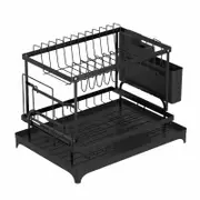 Advwin 2 Tier Dish Drying Rack Plate Drainer Cutlery Holder Kitchen Organizer Black