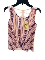 Magenta Women's Striped Sleeveless Tank Top Peach Purple Criss-Cross Back Sz 10/