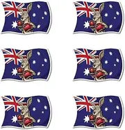 Boxing Kangaroo Aussie Flag Sticker 60mm 6 Pack Quality Water & Fade Proof Vinyl