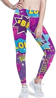 [GuoChe] Tummy Control Yoga Pants for Women 1970s Disco Retro Grunge Graffiti Sports Compression Leggings Women