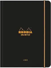 RHODIA 118979C - Unlimited Black Elastic Notebook - A5+ - Lined - 120 Detachable Pages - White Clairefontaine Paper 80 g/m - Velvety Touch Cover