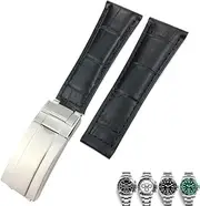 [BANDKIT] Genuine Leather Watchband 20mm for Rolex Yatch Master Submariner Daytona Black Green Alligator Pattern Watch Strap