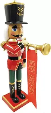 SANTA'S WORKSHOP 14" WOODEN BUGLING MERRY XMAS NUTCRACKER CHRISTMAS DECORATION