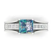 3.4 Princess Cut Blue Moissanite Promise Bridal Band set Sliding 14k White Gold