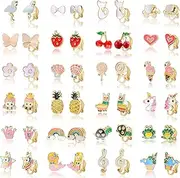 [CASSIECA] 24 Pairs of Clip Earrings for Non-Pierced Ears Cute Various Animal Unicorn Flower Earrings Set for Women Mixed Colour Painless Non-Penetrating Earrings