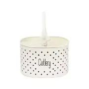 Beautiful Polka Dot Design Metal Spoon Holder With 4 Comparment Off White Color