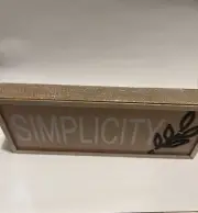 Simplicity Inspirational Quote Peach, White, Black, light wood Decorative Sign