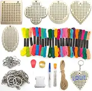 138 Pcs Cross-Stitch Kits, Wooden Cross Stitch Keyring Kits, Wooden Bookmark Sewing Frames, Embroidery Set, DIY Cross Stitch Sewing Kits for Beginners Children's Arts, Crafts And Christmas Decorating