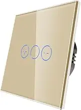 CNBINGO Single Dimmer Switch for LED Lights, Gold Touch Light Switch, No Neutral Wire Required, Tempered Glass Panel with LED Backlight, 1-Gang 1-Way, AC 240V 700W
