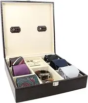 Decorebay Handcrafted Crocodile Leather Tie Box and Cufflink Storage Box for Men ? Seal Brown