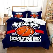 Eveone Basketball Quilt Cover Single/Double/Queen/King Size Bed Sheets Pillowcase Set Cartoon Ball Boy Dunk Sport Fire Orange Game Black Kid Astronaut Bedding 3/4PCS (Single-140 * 210cm-3pcs,8)