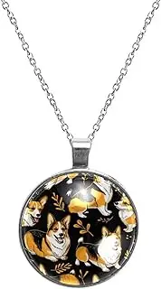 [Diusye] Necklaces for Women, Corgi Dogs on Dark Print Stainless Steel Pendant Necklace Jewelry Birthday Anniversary Wife Girls Friends Gift