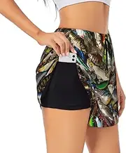 [WURTON] Fishing Bait Print Exercise Gym Workout Shorts Women's Athletic Shorts Dual-Layered Yoga Running Shorts