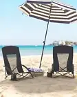 2PK Portable Beach Chairs, With High Backrest, 330 Lb Load, Cup Holder, Folding