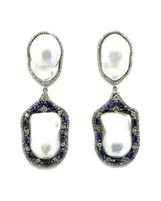 Arthur Marder Fine Jewelry 14K & Silver 4.15 ct. tw. Diamond, Sapphire, & 10-20mm Pearl Earrings NoSize NoColor