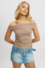 Brown Off Shoulder Top - Size 16XL, Women's Top