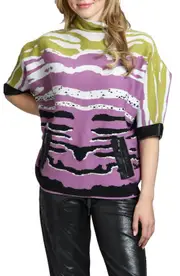 APNY Tiger Pattern Dolman Sleeve Sweater with Faux Leather Trim in Magenta Multi at Nordstrom, Size Small