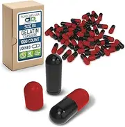 PurecapsUSA Empty Gelatin Capsules - Size "00" - 1000 Fillable Caps Black/Red Color- Kosher/Halal - Hypoallergenic - GMO Free