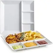LAUCHUH Chip & Dip Serving Set, 11 inch Porcelain Divided Serving Platter Large Relish Tray Appetizer Tray for Nuts, Candy, Veggies, Candy and Snacks, White