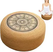 Japanese Floor Cushions Rustic Woven Tatami Cushion Round Seat Cushions Waterproof Outdoor Ottomans Meditation Cushion for Bedroom Dining Room Garden Patio 40x40x20cm