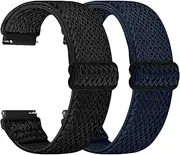[Relting] Quick Release Elastic Nylon Band Compatible With 20mm 22mm Watch Bands For Women Men, 2 PCS - Soft Breathable Adjustable Strap For Samsung Garmin Band