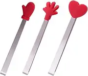 3pcs Mini Food Tongs Stainless Steel Sugar Tongs Silicone Clip Kitchen Gadgets for Boys and Girls