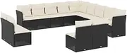 vidaxl 13-Piece Modular Black Poly Rattan Garden Sofa Set with Cushions - Outdoor Sectional Patio Furniture with Storage