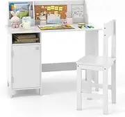 HONEY JOY Kids Table and Chair Set, Wooden Children Study Desk Chair Set w/Hutch, Cabinet, Bulletin Board, Student Workstation Writing Table for Bedroom, Study Room, Desk Chair for Boys Girls Aged 3+