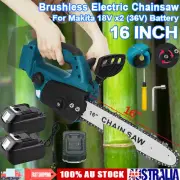 Brushless Cordless 16'' Chainsaw Cutter Wood Saw Battery For Makita 18V x2(36V)