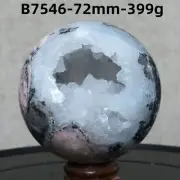 B7546-72mm-399g Natural agate spherulite geode ball quartz crystal Reiki healing