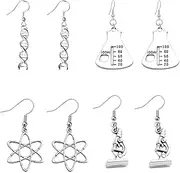 [DIYANMMY] 4 Pairs Unique Charm Electroplating Alloy Earrings Fashion Individual Bottle Hexagonal Gene Sequence and Microscope Earrings Punk Simulation Gift