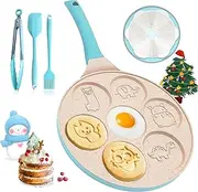 Egg Pan, Omelette Pancake Pan Nonstick 7-Cups Egg Cooker for Breakfast Omelet Skillet Animal Pancake Molds, Induction Compatible Blue A