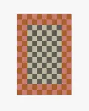 120' x 185' | Machine Washable Runner Rug | Kid & Pet Friendly | Indoor Rug | Jonathan Adler Checker Border Pink & Orange Rug | Ruggable