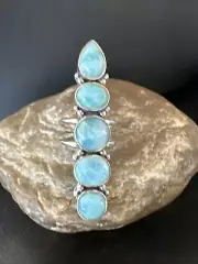 WoMens Cluster Blue Larimar Navajo Sterling Silver Ring Size 8.5 16153