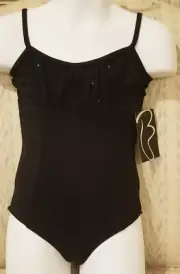 NWT Bloch Black Girls Cami Leotard With Tulle And Pinch Back Size 4-6