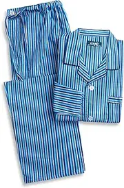 [LYNX] Men's Winter Weight Classic Blue Stripe Print 100% Cotton Flannelette Long Sleeve Pyjama Set, Medium