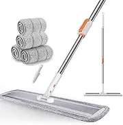 Microfiber Flat Mop 32 Inch Commercial Large Wide for Hardwood Laminate Tile Floor Cleaning - 360 Rotating Dust Wet Mop With Stainless Steel Handle and 4 Reusable Pads