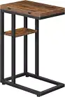 Foldable End Table, C Shaped Side Table with Storage Shelf, Small Snack Table Su