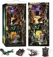 Book Nook Kit, DIY Miniature Dollhouse Booknook Kit, 3D Wooden Puzzle Bookend Bookshelf Insert Decor with LED Light for Teens and Adults(Down The Rabbit-Hole Alice in Wonderland)