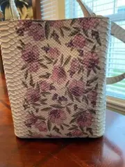 BRAHMIN Labyrinth Collection Floral Snake Skin Amelia Bucket Bag, Women's, Ivory
