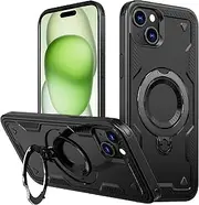 rojarou for iPhone 15 Case[Compatible with MagSafe][360° Rotate Ring Kickstand][Military Grade Protective] Shockproof Anti-Scratch Phone Case for iPhone 15,Black
