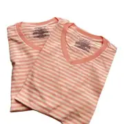 Amazon essentials Men's Slim fit Short sleeve stripe V neck Pink T-shirt size XL
