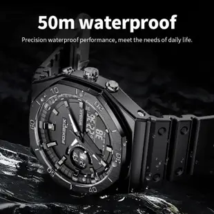 Lige 男士雙顯示手錶防水矽膠錶帶休閒運動計時碼表石英大錶盤手錶