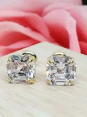 Men's 3ct Asscher Cut Genuine Moissanite Screw Back Stud Earrings 925 Silver